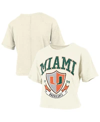 Pressbox Women's Cream Miami Hurricanes Buckler Vintage Cropped T-Shirt