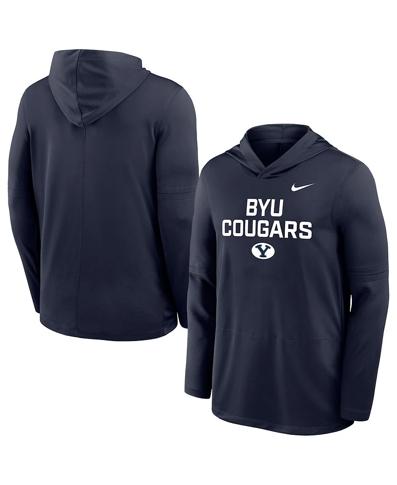 Nike Men's Navy Byu Cougars 2025 Sideline Dri-fit Long Sleeve Hoodie T-Shirt