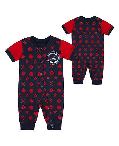 Outerstuff Newborn Navy Atlanta Braves Hard 90 Coveralls