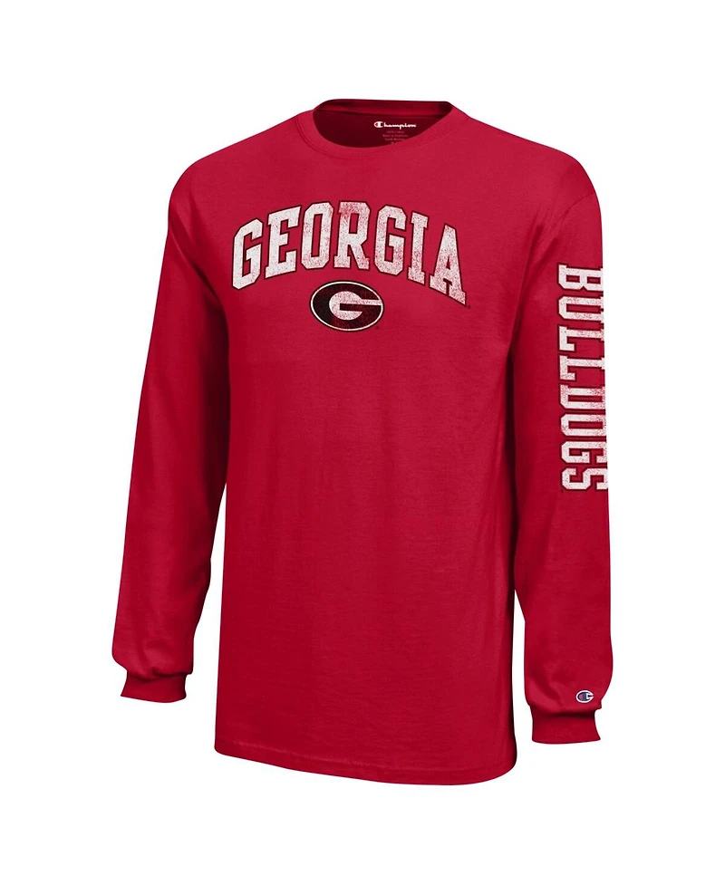 Champion Big Boys and Girls Red Georgia Bulldogs Distressed Arch Over Logo Long Sleeve T-Shirt
