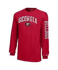 Champion Big Boys and Girls Red Georgia Bulldogs Distressed Arch Over Logo Long Sleeve T-Shirt