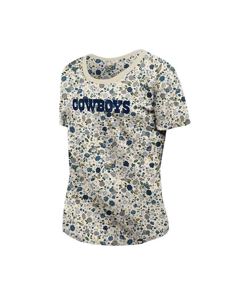 New Era Women's Cream Dallas Cowboys Glam Game Floral T-Shirt