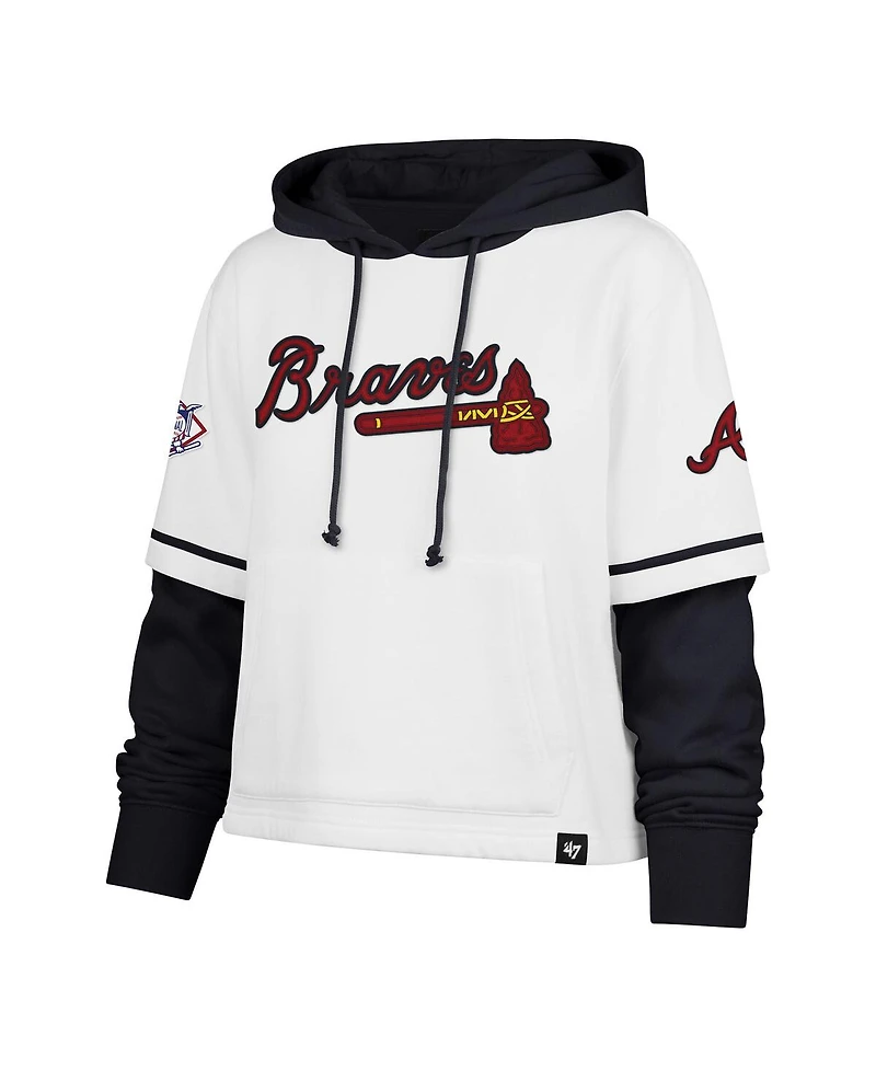 '47 Brand Women's White Atlanta Braves Trifecta Shortstop Cropped Pullover Hoodie