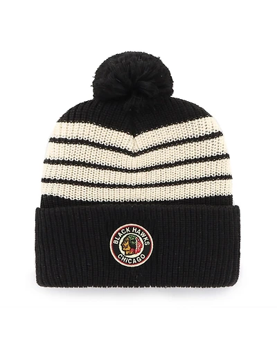 '47 Brand Men's Black Chicago Blackhawks Old Time Hockey Barn Cuffed with Pom Knit Hat