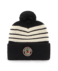 '47 Brand Men's Black Chicago Blackhawks Old Time Hockey Barn Cuffed with Pom Knit Hat