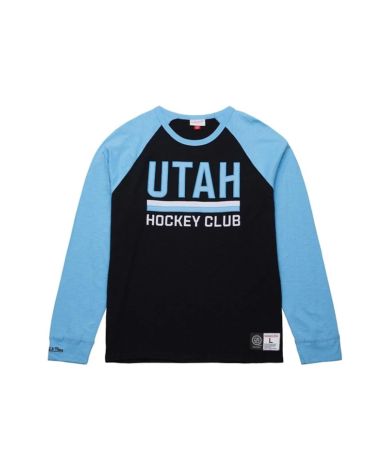 Mitchell & Ness Men's Black/Light Blue Utah Mammoth Legendary Slub Long Sleeve Raglan T-Shirt
