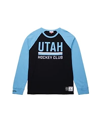 Mitchell & Ness Men's Black/Light Blue Utah Mammoth Legendary Slub Long Sleeve Raglan T-Shirt