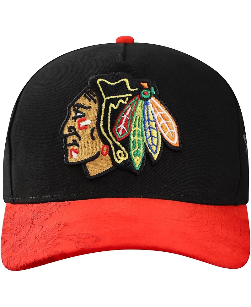 Mitchell & Ness Black/Red Chicago Blackhawks May Flowers Pro Crown Adjustable Hat
