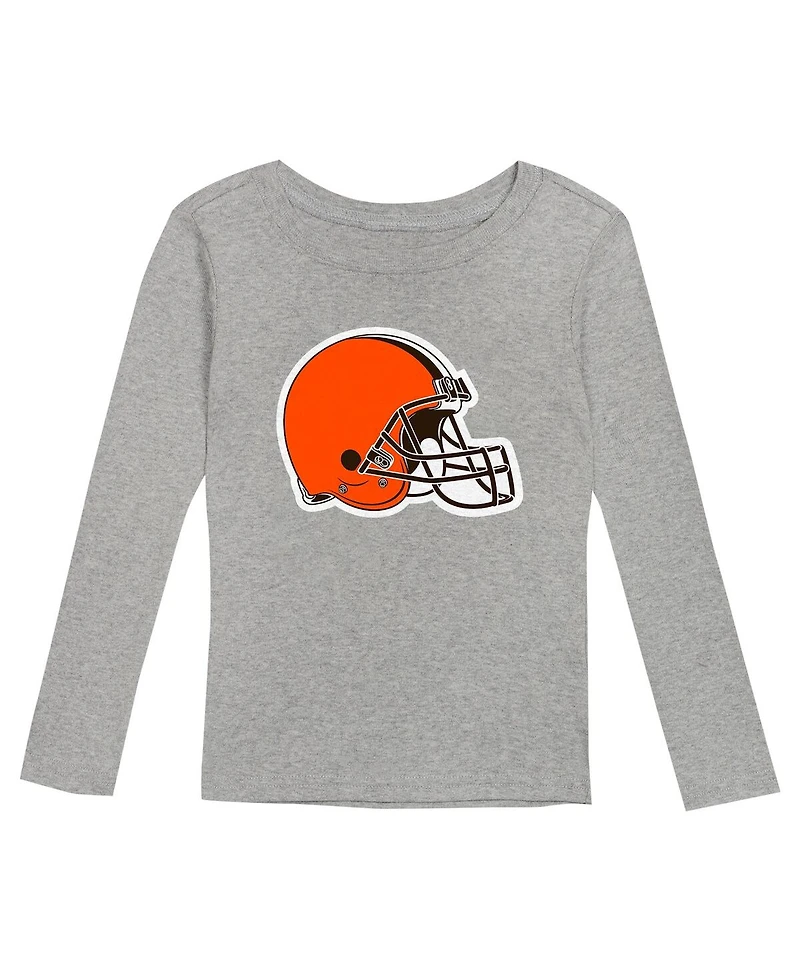 Outerstuff Toddler 2-Piece Heather Gray Cleveland Browns Long Sleeve T-Shirt and Pants Sleep Set