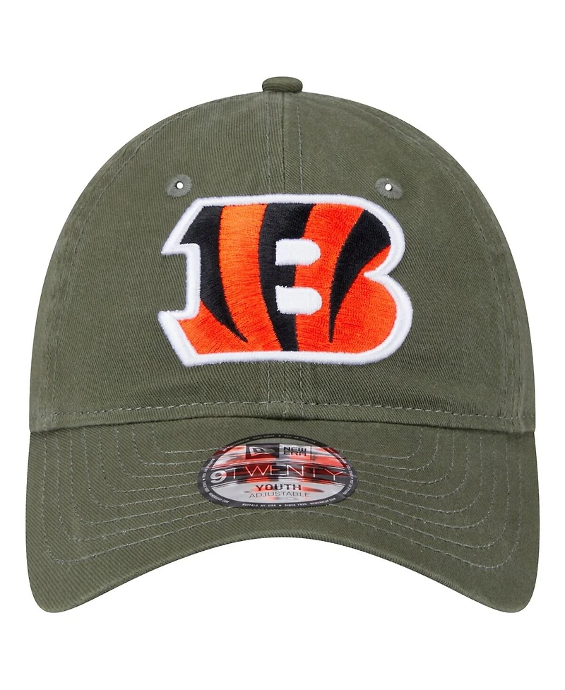 New Era Big Boys and Girls Olive Cincinnati Bengals Main 9TWENTY Adjustable Hat