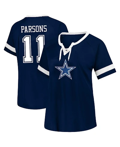 Fanatics Women's Micah Parsons Navy Dallas Cowboys Plus Name Number Lace-Up T-Shirt