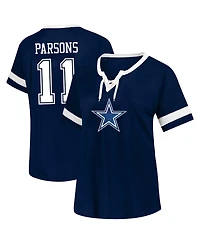 Fanatics Women's Micah Parsons Navy Dallas Cowboys Plus Name Number Lace-Up T-Shirt