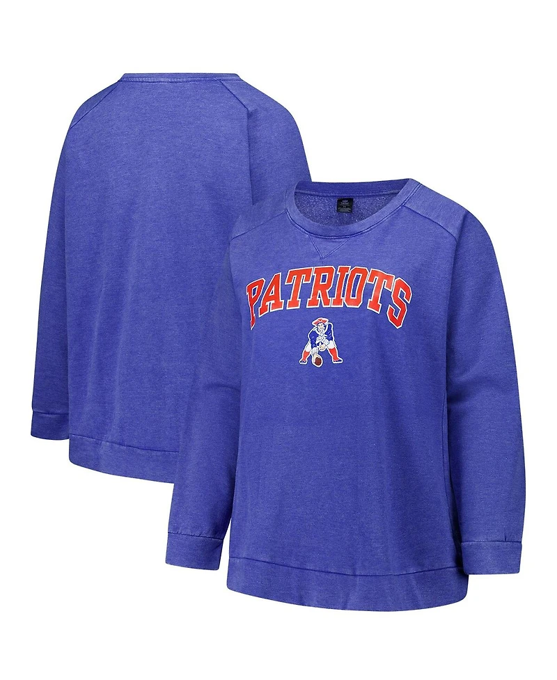 Profile Women's Royal New England Patriots Acid Wash Raglan Pullover Sweatshirt