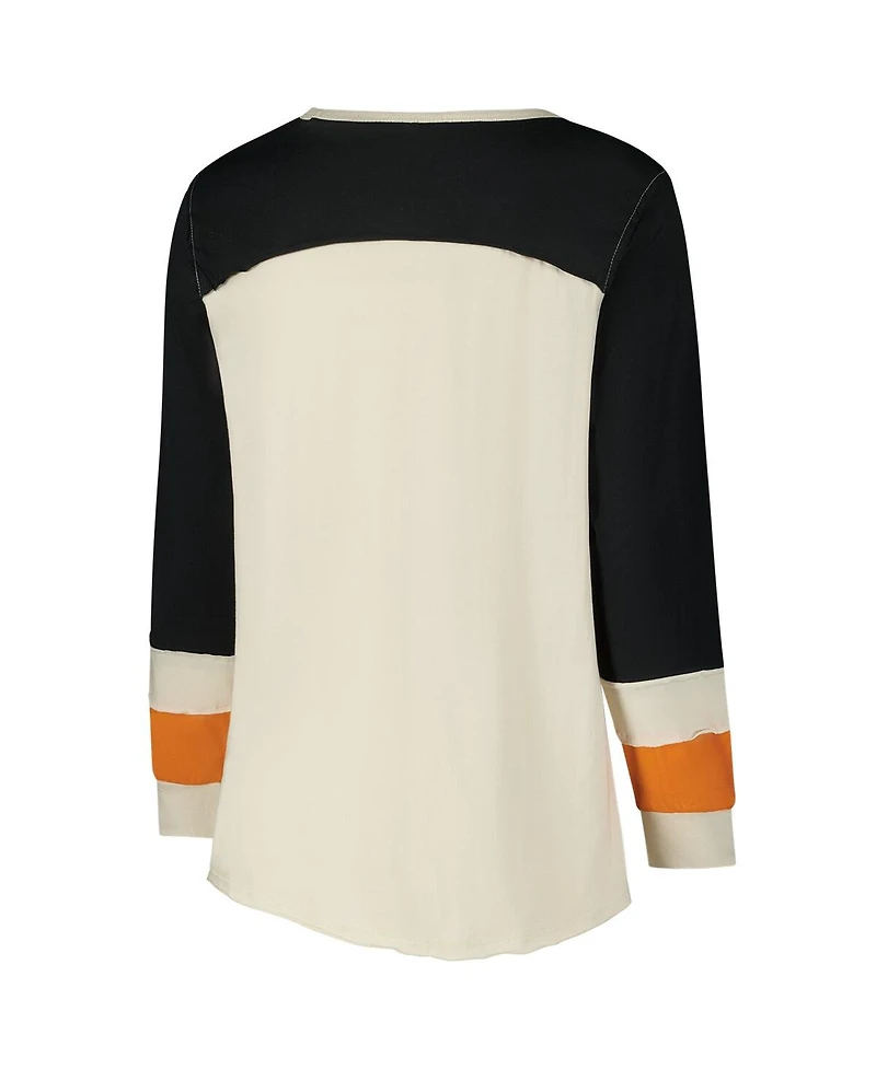'47 Brand Women's Cream/Black Cincinnati Bengals Plus Double Header Curve Toni Long Sleeve T-Shirt
