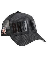 New Era Men's Black Cleveland Browns Throwback Midnight Ink Tonal Text A-Frame Trucker 9FORTY Adjustable Hat