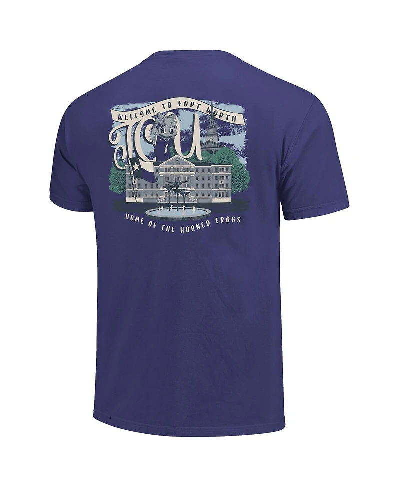 Image One Women's Purple Tcu Horned Frogs Comfort Colors Campus Scene Drawing Script T-Shirt