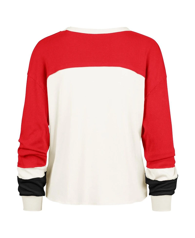 '47 Brand Women's Cream Wisconsin Badgers Double Header Curve Raglan Long Sleeve T-Shirt