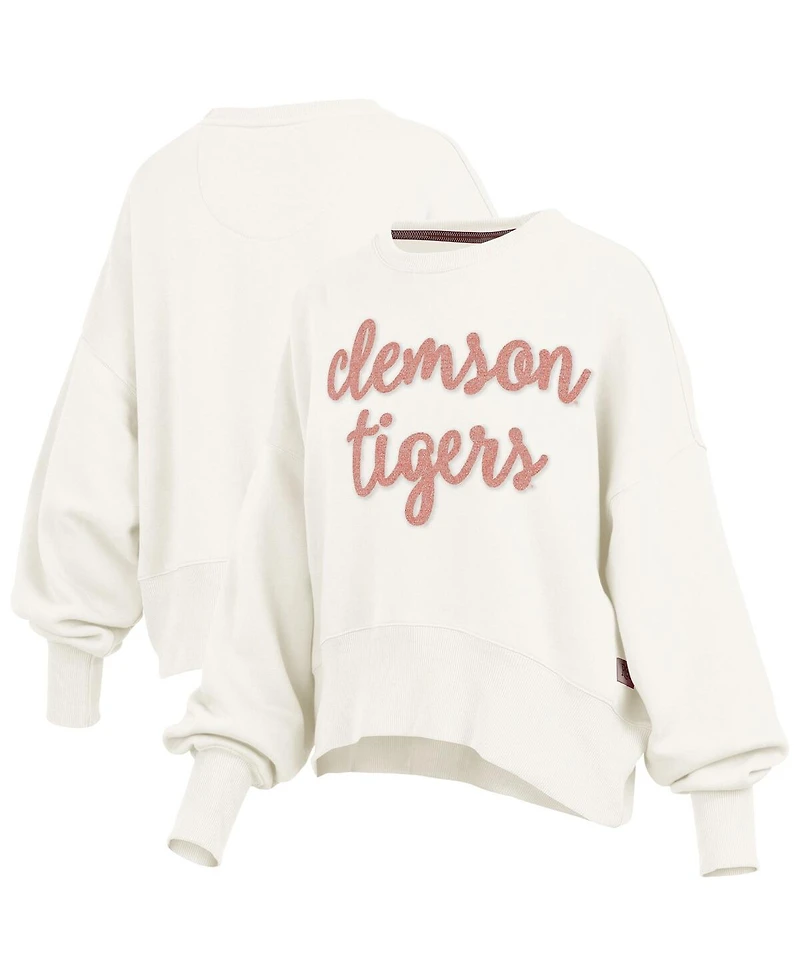 Pressbox Women's Cream Clemson Tigers Chelsea Oversized Pullover Sweatshirt