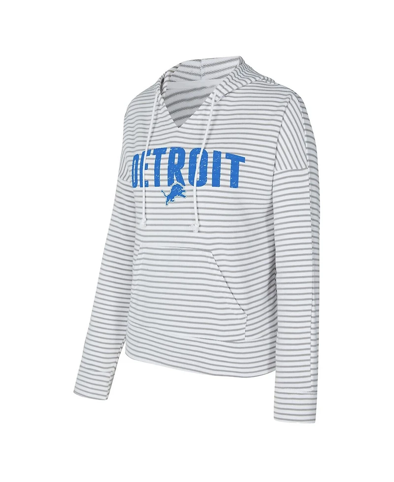 Concepts Sport Women's White/Gray Detroit Lions Liftoff Striped Notch Neck Pullover Hoodie