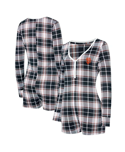 Concepts Sport Women's Black San Francisco Giants Ashford Plaid V-Neck Knit Romper