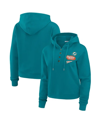Wear by Erin Andrews Women's Aqua Miami Dolphins Waffle-Knit Pullover Hoodie