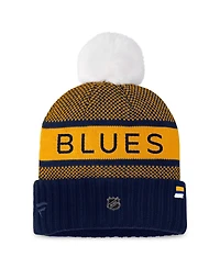 Fanatics Women's Navy/Gold St. Louis Blues Authentic Pro Rink Cuffed with Pom Knit Hat