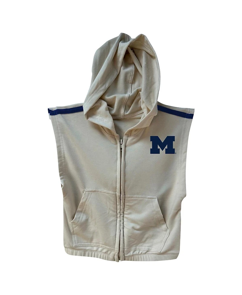 Wes & Willy Girls Toddler 2-Piece Tan Michigan Wolverines Tri-Blend Sleeveless Full zip Hoodie and Tiered Skirt Set