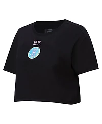Pro Standard Women's Black Brooklyn Nets Washed Neon Cropped Boxy T-Shirt