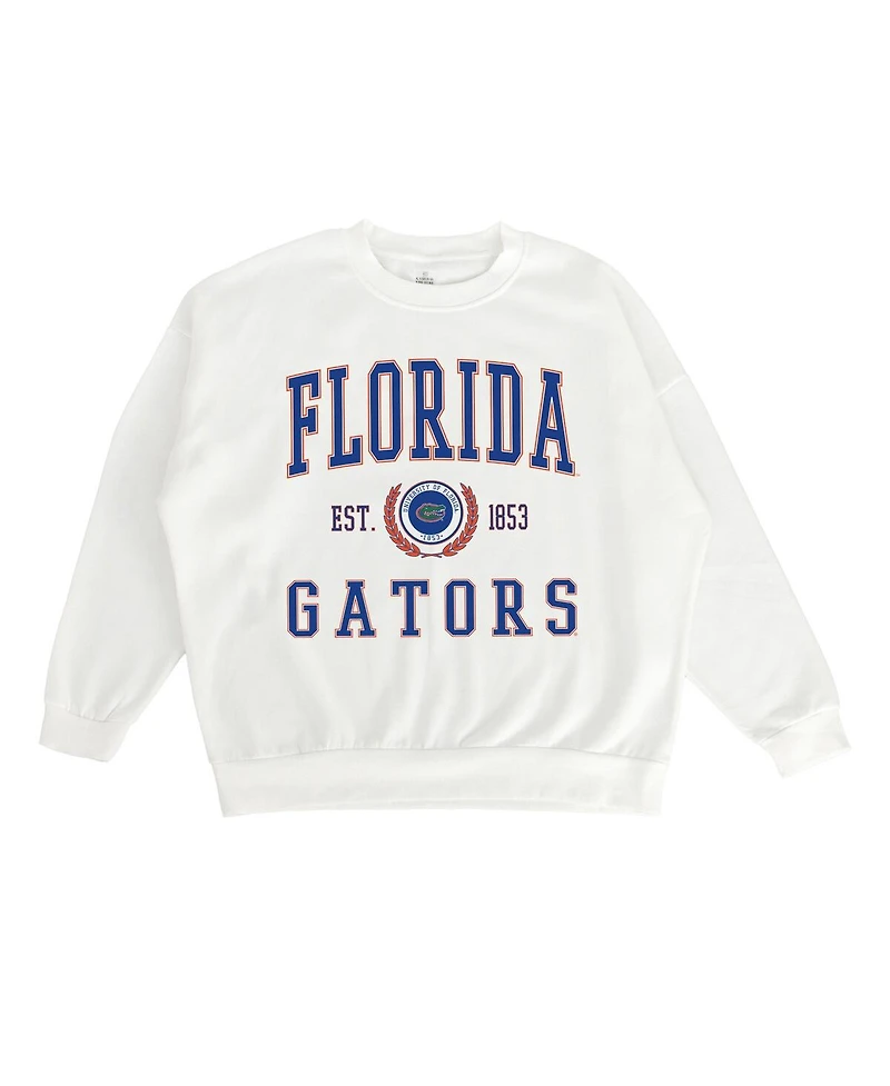 Gameday Couture Women's White Florida Gators Premium Fleece Drop Shoulder Oversized Pullover Sweatshirt
