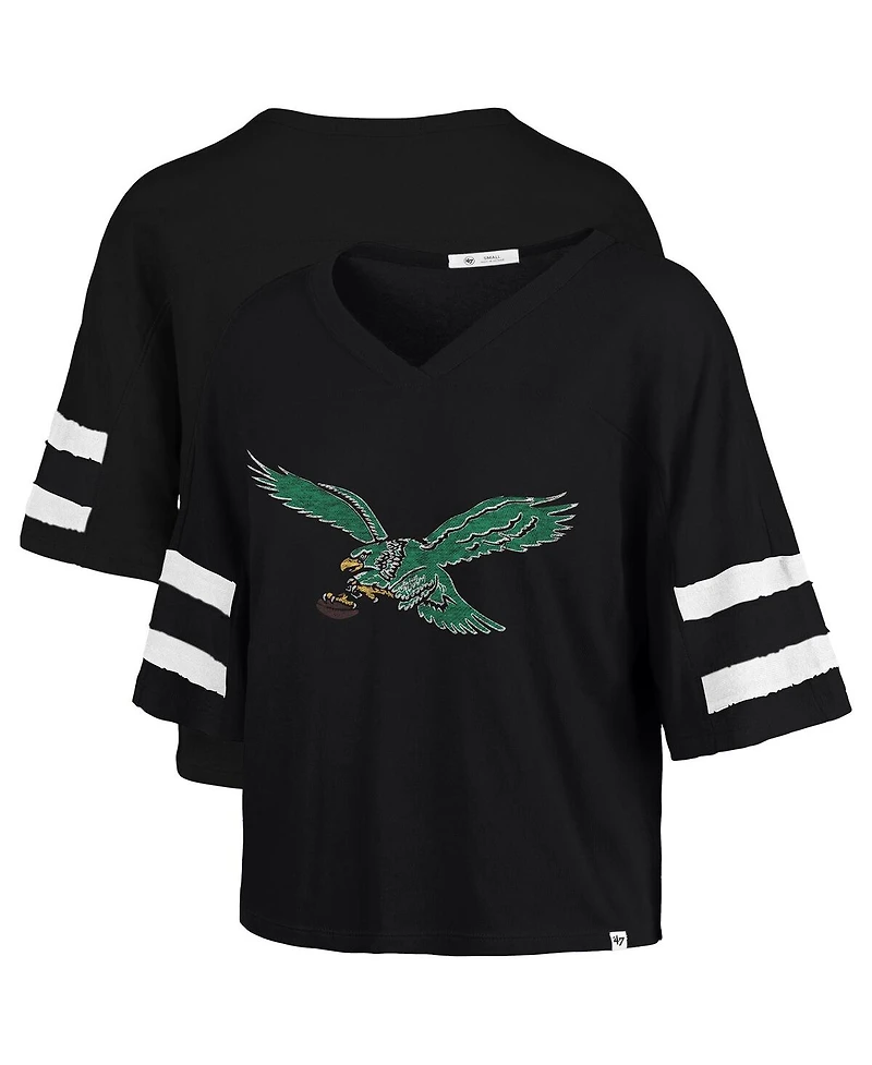 '47 Brand Women's Black Philadelphia Eagles Premier Scout Cropped V-Neck T-Shirt