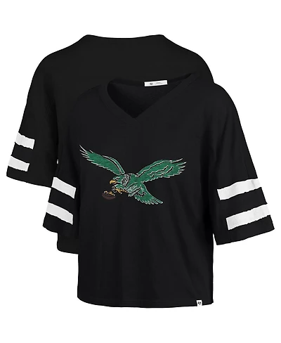 '47 Brand Women's Black Philadelphia Eagles Premier Scout Cropped V-Neck T-Shirt