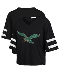 '47 Brand Women's Black Philadelphia Eagles Premier Scout Cropped V-Neck T-Shirt