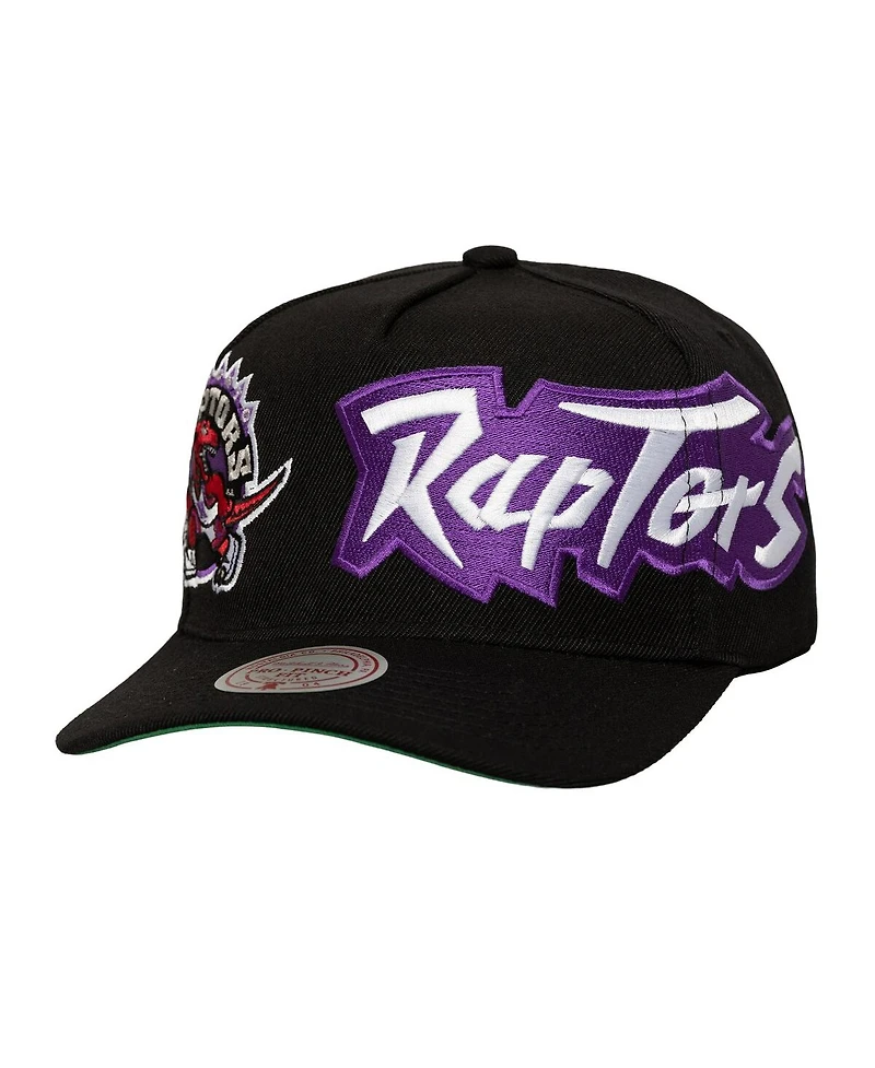 Mitchell & Ness Men's Black Toronto Raptors Busted Logo Wordmark Wrap-Around Pro Pinch Adjustable Hat