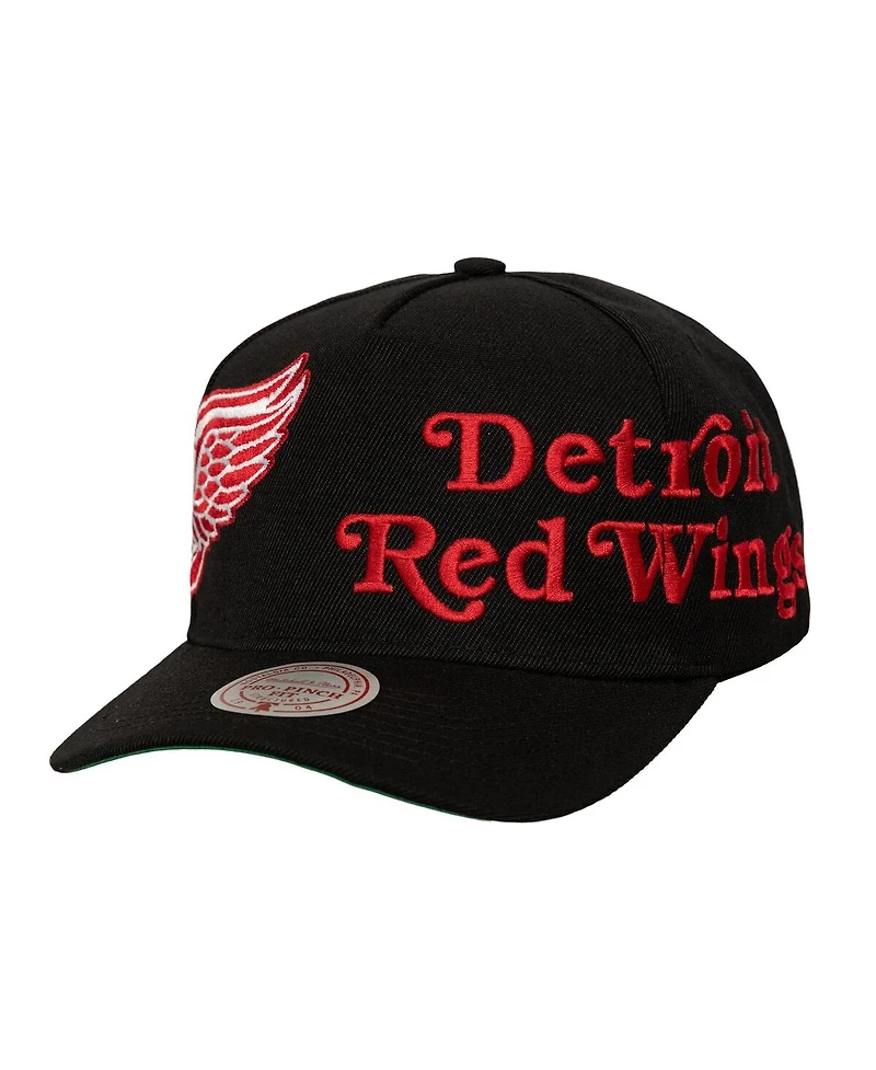 Mitchell & Ness Men's Black Detroit Red Wings Busted Logo Wordmark Wrap-Around Pro Pinch Adjustable Hat