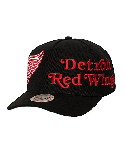 Mitchell & Ness Men's Black Detroit Red Wings Busted Logo Wordmark Wrap-Around Pro Pinch Adjustable Hat