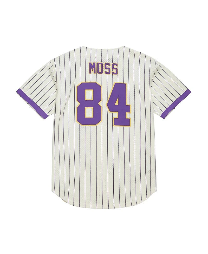 Mitchell & Ness Men's Randy Moss Cream Minnesota Vikings Name Number Mesh Button-Up Baseball Jersey