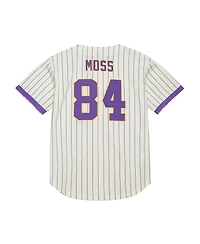 Mitchell & Ness Men's Randy Moss Cream Minnesota Vikings Name Number Mesh Button-Up Baseball Jersey