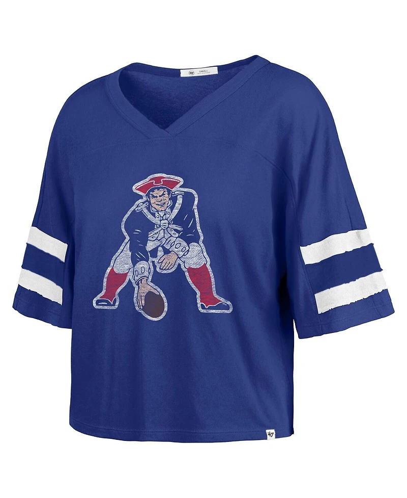 '47 Brand Women's Royal New England Patriots Premier Scout Cropped V-Neck T-Shirt