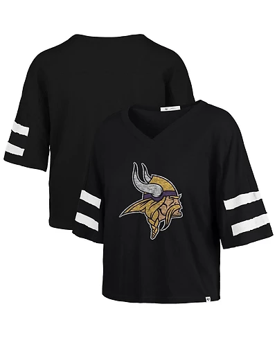 '47 Brand Women's Black Minnesota Vikings Premier Scout Cropped V-Neck T-Shirt