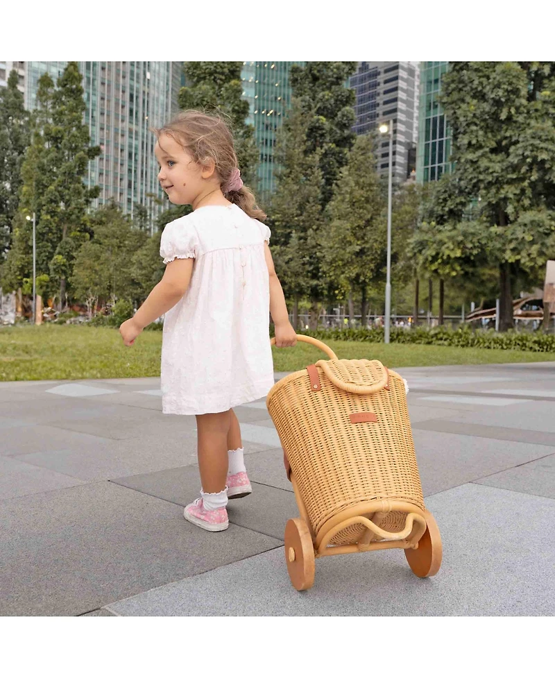 Momiji - Handcrafted Rattan Eric Shopping Trolley with detachable Tote Bag and Wooden Wheels - Wicker