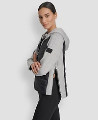 Dkny Women's High Low Hem Scuba Mixed Quilted Puffer Jacket