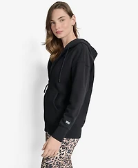 Dkny Women's Woven Patch Oversized Full Zip Jacket Hoodie