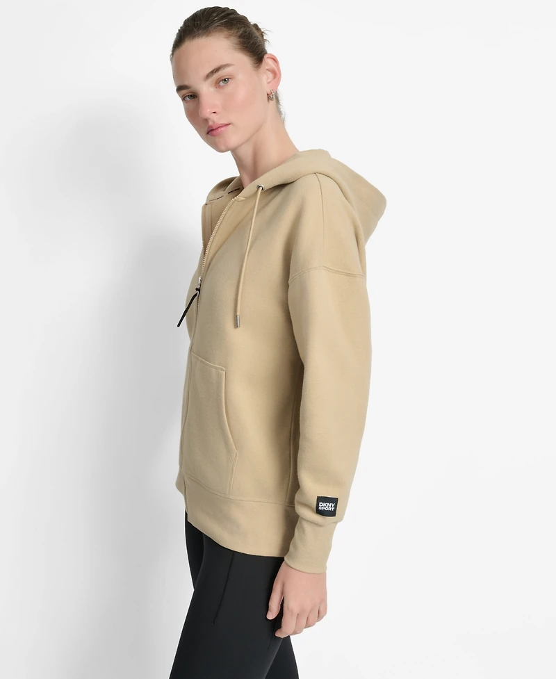 Dkny Women's Woven Patch Oversized Full Zip Jacket Hoodie