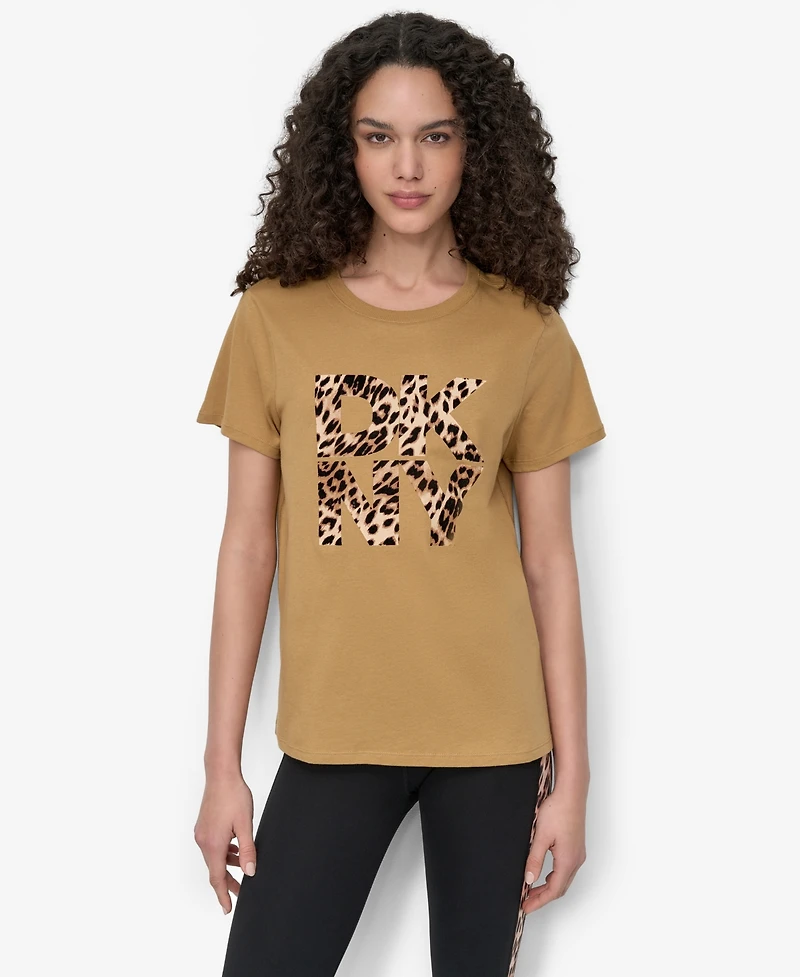 Dkny Women's Stacked Animal Print Crew Neck T-shirt