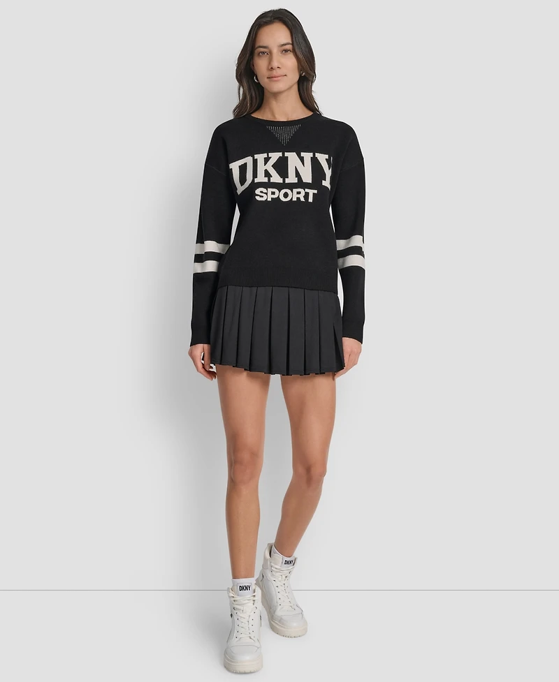 Dkny Women's Varsity Logo Crew Neck Sweater