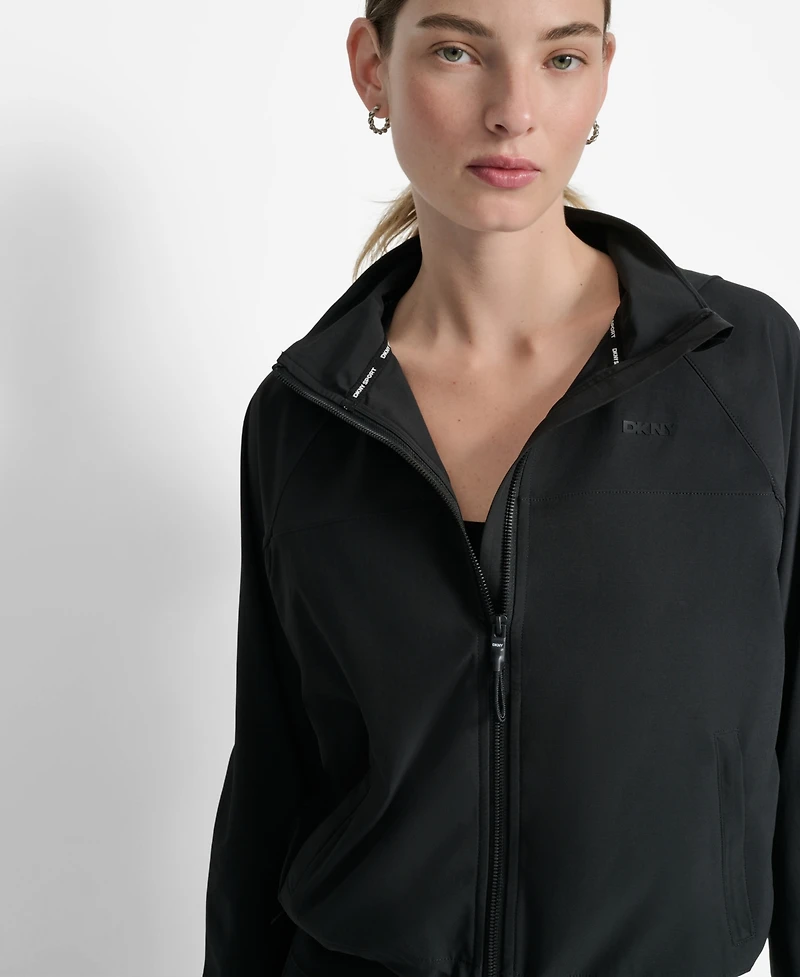 Dkny Women's Hooded Jacket with Logo Elastic Detail