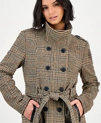 Bcx Juniors' Plaid Funnel-Neck Trench Coat