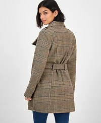 Bcx Juniors' Plaid Funnel-Neck Trench Coat
