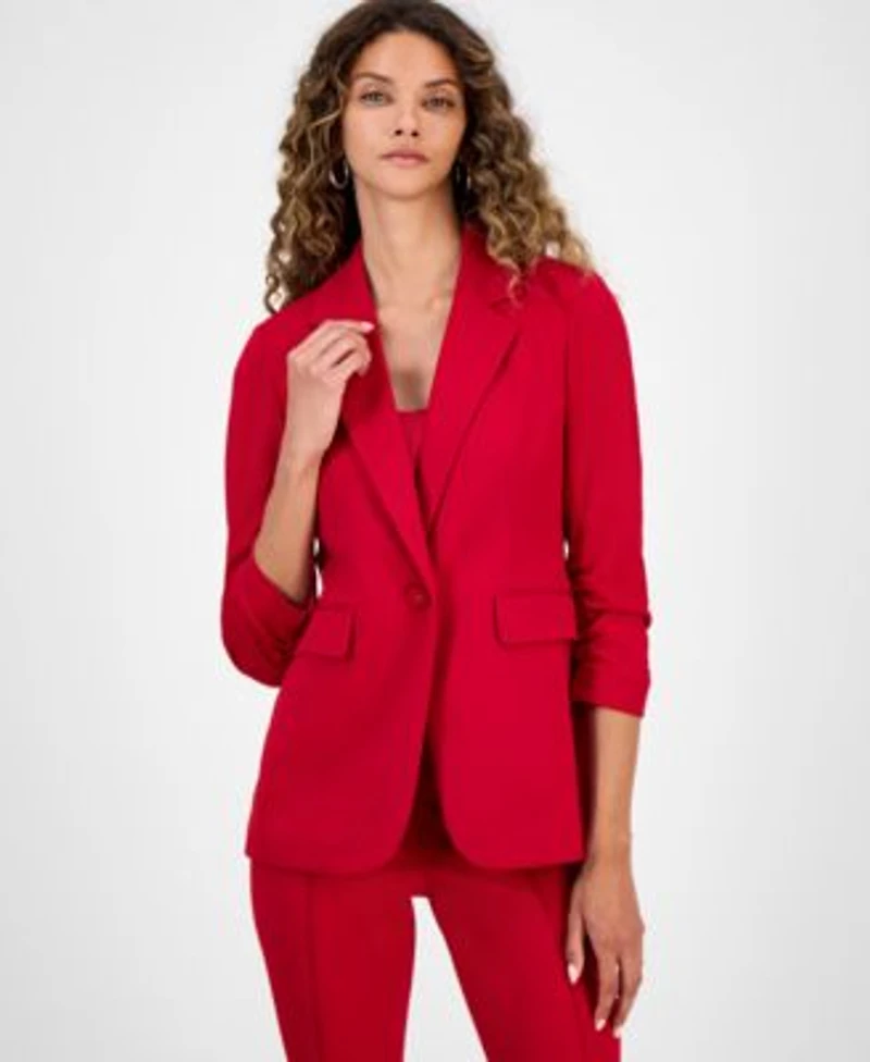 Bar Iii Womens One Button Scrunched Sleeve Jacket Satin Scoop Neck Camisole High Rise Flared Leg Pants Macys Exclusive