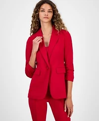 Bar Iii Womens One Button Scrunched Sleeve Jacket Satin Scoop Neck Camisole High Rise Flared Leg Pants Macys Exclusive